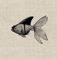 a black and white drawing of a fish