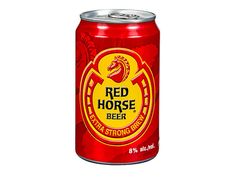 a can of red horse beer on a white background