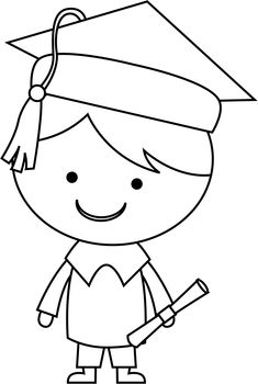 a black and white drawing of a boy wearing a graduation cap