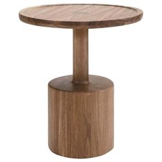 a small wooden table with a round top