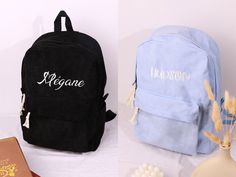 💕Nice to meet you here!  💕Our embroidered backpack can embroider your name on the backpack, mark your backpack, and become unique! 💕The corduroy embroidered backpack is usually made of soft polyester fiber material, providing a comfortable feeling, especially on cold days. Available Colors Our best-selling backpack colors include black, khaki, blue, green, light gray, and pink. Size: 40*28*12cm HOW TO ORDER 1. Select Bag Color 2. Text content (up to 2 words) 3. Thread Color(text)+ Font More embroidery products Custom Teddy Bear Bag https://www.etsy.com/sg-en/listing/1669554388 Custom Pet Hat https://www.etsy.com/sg-en/listing/1691086799 Custom Car Hoodie https://www.etsy.com/sg-en/listing/1649570386 Return and Exchange 🔄🚫 Regrettably, we do not provide refund, return, or exchange serv Standard Backpack With Embroidered Logo For Daily Use, Everyday Backpack With Custom Embroidery, Custom Embroidery Backpack For Everyday Use, Daily Use Backpack With Embroidered Logo, Backpack With Letter Embroidery For Everyday Use, Everyday Use Backpack With Custom Embroidery, Trendy Embroidered School Backpack, Letter Embroidered Backpack, Custom Embroidered Backpack For Travel