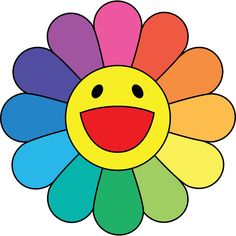 a colorful flower with a smiley face drawn on the center and bottom part of it