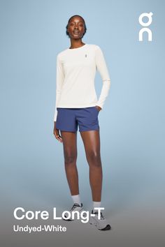 This long-sleeved basic makes running a breeze – especially when there's a breeze. Pair it with anything and everything | On Women's Core Long-T Long-Sleeve Shirt in Undyed, Size: XL. Cold-weather runs, basics, sustainable Road Running. Performance Running Running In Cold Weather, Long T, Basic Long Sleeve, Workout Outfit, Road Running, Basic Tee, Body Measurements, Warm Weather, Cold Weather