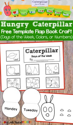 the hungry caterpillar free printable flip book craft for kids to color and cut