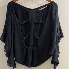 - Solid Black - Keyhole With Button Front - 3/4 Flares Sleeves - Gorgeous Design At Back - 100% Cotton - Machine Wash Cold - Size M (Measurements Lying Flat, Please See Photos For Measurement) - New With Tag Black 3/4 Sleeve Top For Beach, Bohemian Black Top With 3/4 Sleeves, Black Summer Blouse For Beach, Black Summer Blouse With 3/4 Sleeves, Black 3/4 Sleeve Summer Blouse, Black Bohemian Blouse With 3/4 Sleeves, Black Bohemian Tops For Day Out, Whimsigoth Fashion, Shifting Closet