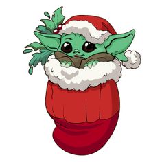 a baby yoda in a red christmas stocking