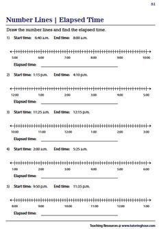 a number line worksheet with numbers and times