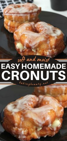 Easy Cronuts Recipe Croissant Donuts Easy, Deep Fried Breakfast Ideas, Breakfast Croissant Recipes, Donut Flavors Ideas, Soft Breakfast Foods, Crossaint Recipe, Christmas Donuts Ideas, Homemade Donuts Recipe Easy, Home Made Donuts Recipe