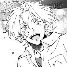 an anime character with blonde hair wearing a suit and tie, looking up at the sky