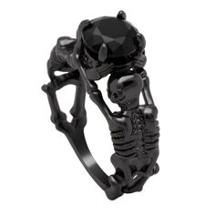 Skeleton Ring, Black Stone Ring, Skull Lover, Artisan Rings, Black Plates, Unisex Ring, Skull Ring, Skull Design, Grunge Style