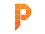 the letter p is made up of squares and rectangles in an orange color