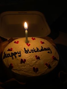 a birthday cake with a lit candle on it