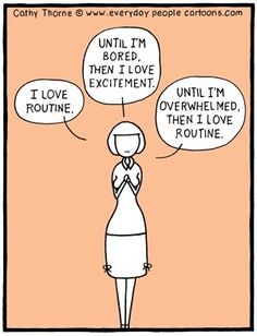 a cartoon depicting a woman saying i'm bored when i love exinement