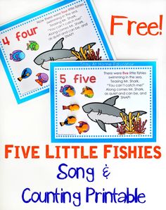 five little fishes song and counting printables for kids to practice counting the number five