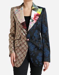 Dolce & Gabbana Multicolor Floral Patchwork Jacquard Blazer: Elevate your style with this meticulously crafted single-breasted blazer. Featuring peak lapels, one-button fastening, and cuffs buttons, it exudes sophistication. Made in Italy from a blend of 60% Polyester, 11% Silk, 10% Cotton, 9% Acetate, 8% Polyester Film Fiber, 2% Nylon, Elastane. Make statement iconic piece. Patchwork Blazer, Dolce Gabbana Jacket, Italy Logo, Floral Print Blazer, Jacquard Jacket, Floral Patchwork, Single Breasted Coat, Patchwork Jacket, Italian Craftsmanship