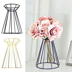 three different types of vases with roses in them