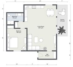 the floor plan for a two bedroom apartment with an attached kitchen and living room area