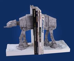 a bookend made out of books with a star wars at - at on it