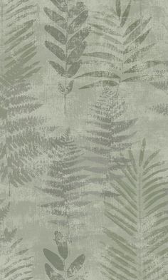 a green and grey wallpaper with leaves on it