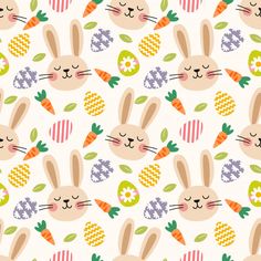 a pattern with rabbits and carrots on a white background for fabric or wallpaper