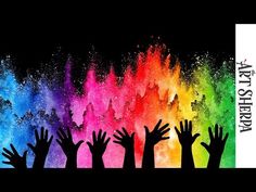 the silhouettes of hands are in front of a multicolored background