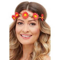 If you're looking for the last touch to your costume, this Hawaiian/Hippie Daisy Chain Headband would be perfect. Whether you're dressing up for a 1960s event, Hawaiian luau, music festival, or as a woodland creature, this versatile headband is sure to make your look complete. Headband 60s, 70s Headband, Hippy Fancy Dress, Bachelorette Headband, Flower Power Party, Brown Fringe Boots, 60s Costume, 70s Accessories, Flower Power Hippie