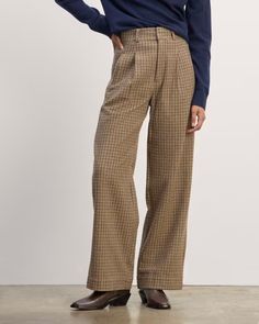 The Draper Pant in Wool Camel Houndstooth – Everlane Trouser Pants Women, Style Me Pretty, Style Me, Camel, Wide Leg, High Rise, Pants For Women, Style Inspiration, Trousers