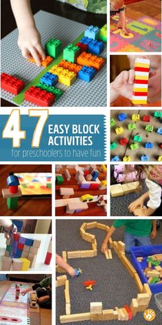 a collage of different activities for kids to do with legos and other toys