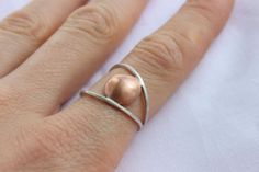 Line and Point Ring II   Sterling silver and copper  by aforfebre, $25.00 Unique Silver-colored Copper Ring, Unique Silver Copper Ring, Nickel Free Silver Copper Rings, Modern Ring, Jewelry Pieces, Ring Size, Silver Rings, Copper, Sterling Silver