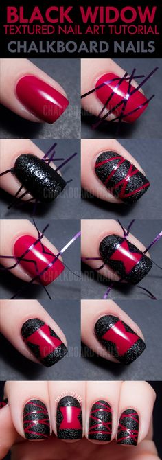 Black Widow Nails, Halloween Nail Art Tutorial, Nail Art Stripes, Cute Halloween Nails, Black Nail Designs, Super Nails, Diy Nail Art