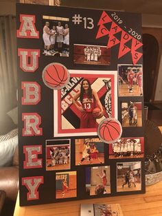 a collage of photos and pictures is displayed on a table