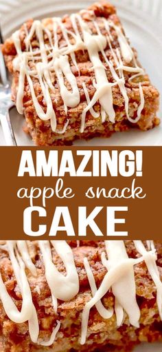 an image of some kind of cake on a plate with the words amazing apple snack cake