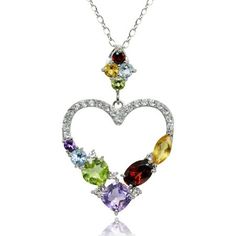 Stunning Simplicity A Multi color Heart Pendant with Genuine Amethyst, Blue Topaz, and Peridot hearts. The pendant dangles from an 18 inch rolo chain, and is crafted of sterling silver. Size: one size. Color: Metal Type. Gender: unisex. Age Group: adult. Gem Jewelry, Color Heart, Heart Gemstone, Fancy Jewellery, Affordable Jewelry, Colourful Necklace, Rolo Chain, Gems Jewelry, Gorgeous Jewelry