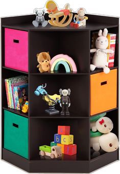 Corner Toy Storage, Toys In Living Room, Shelves For Kids Room, Bin Organization, Corner Storage Unit, Nursery Daycare, Toy Corner, Daycare Nursery, Toy Bin Organizer