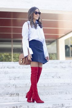 Large Boots, Accessories Outfit, Red Power, Blue Skirt