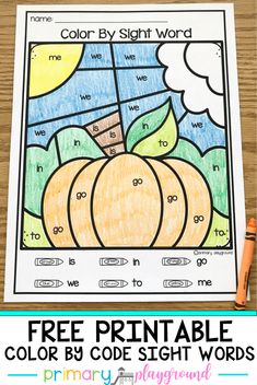 a free printable color by sight worksheet for fall