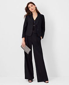 With an extra sleek and comfortable high waist, our pencil pant is flattering, versatile and has such perfect proportions. Front zip with double hook-and-bar closure. Front off-seam pockets. Back besom pockets.,Leg Shape:Leg Shape: Wide Leg – a modern must-have with a statement leg and Flattering high waist,Rise:High rise: sits 1/2" to 1" below natural waist,Imported:Imported,Fit:Fit: Tailored & fitted,Length:Full length: 32" inseam with 26 1/2" leg opening,Fabrication:54% Linen, 29% Polyester, 15% Viscose, 2% Spandex,Garment Care:Machine Washable The High Rise Pleated Wide Leg Pant in Linen Twill by Ann Taylor Size regular - 8 Black Women's Regular, Wide, Leg, Suit, Pants, Pants, 54%, Linen, 29%, Polyester, 15%, Viscose, 2%, Spandex, Machine, Washable Wide Leg Suit Pants, Pencil Pant, Wide Leg Pant, Pencil Pants, Suit Pants, The High, Effortless Style, Wide Leg Pants, Ann Taylor