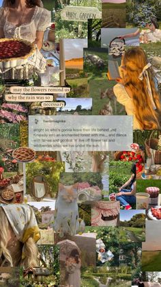 a collage of photos with many different things in it, including flowers and trees