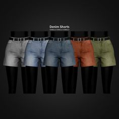 five pairs of shorts with different colors and sizes, all showing the same waist length