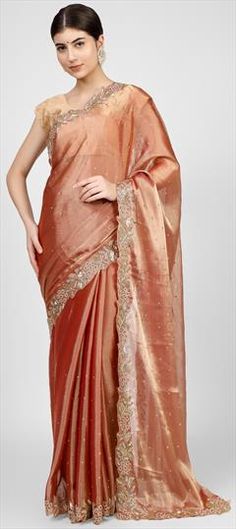 Gold color Saree in Silk fabric with Cut Dana, Resham, Thread, Zircon work Elegant Orange Blouse Piece For Wedding, Orange Dola Silk Blouse Piece For Wedding, Unstitched Orange Blouse Piece For Wedding, Wedding Orange Dola Silk Blouse Piece, Orange Tissue Silk Saree For Wedding, Orange Semi-stitched Blouse Piece For Wedding, Orange Cutdana Blouse Piece For Wedding, Semi-stitched Orange Blouse Piece For Wedding, Orange Self-design Blouse Piece For Wedding