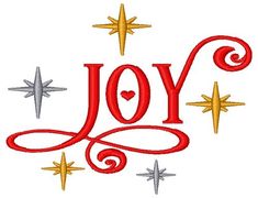 the word joy is surrounded by stars in red, yellow and silver colors on a white background