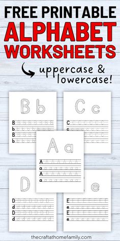 the printable alphabet worksheets for upper and lowercase letters are shown in three different styles