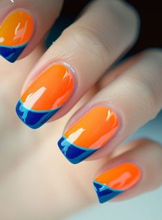 Orange Toe Nails, Patriotic Nails Design, Blue And Silver Nails, Accent Nail Designs, Rainbow Nails Design, Neon Nail Designs, Orange Nail Designs, Rose Nail Art, Fall Nail Art Designs