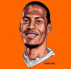 a drawing of a smiling man on an orange background