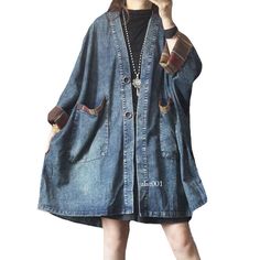 Fashion Loose Vintage Denim Trench Coats One Size : Shoulder+Sleeve : 25.2 "(64cm) , Chest : 66.93 "(170cm) , Length : 32.68 "(83cm) Fabric : 90 % Cotton , 10 % Polyester Hand Wash Shipping 1.  Your Item(s) will be shipped within 5-15 business days once payment received. 2.  Standard shipping to US/UK,you may can get it in 7-20 Business days.      Standard Shipping for Airmail via Post Office 11-30 business Days Come(approximately within 30 days) ship to other country. 3.  if you want faster shipping (Express,DHL or EMS),Please contact us. Contact Us We are doing eBay business in an HONEST manner. No cheating,only fair trading.   Trust us !    and you will get more. About us 1.   30 days return !   Buy with confidence 2.   If you find the item has quality problem after receiving the item, Trench Coat Fall, Casual Punk, Female Luxury, Boho Soul, Bat Sleeves, Knee Length Coat, Denim Trench Coat, Classic Jacket, Wrap Coat