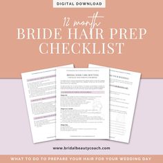 As a bride-to-be, hair care is an essential part of any beauty prep for a bride. Start prepping your locks at least 12 months ahead of your wedding to ensure you look and feel your absolute best on your special day.  To make sure your hair is in prime condition, I've created a comprehensive checklist and timeline that will get you on the right track. Not only will it help you achieve the gorgeous bridal look of your dreams, but your hair will stay in great shape long after the wedding! This an instant download (PDF). Nothing will be shipped to you. Interested in the full bundle? Check it out here: https://www.etsy.com/listing/1453711492/pre-wedding-beauty-prep-the-ultimate Wedding Beauty Prep, Beauty Planner, Timeline Wedding, Routine Checklist, Wedding Checklist, Bridal Beauty, Wedding Beauty, Hair Care Routine, Wedding Hair Accessories