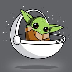 the baby yoda is sitting in a spaceship