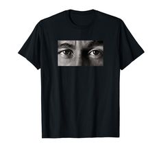 an eye looking at the camera with black and white photo on it t - shirt