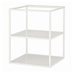 a white shelf with two shelves on each side and one shelf in the middle, against a white background