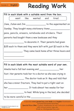 reading worksheet for grade 2 students